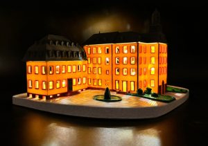 3D-Druck des Schloss Gedern im Dunkeln (von innen beleuchtet)